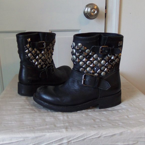 ASH Black Studded Moto Ankle Boots sz 38 - Picture 1 of 15
